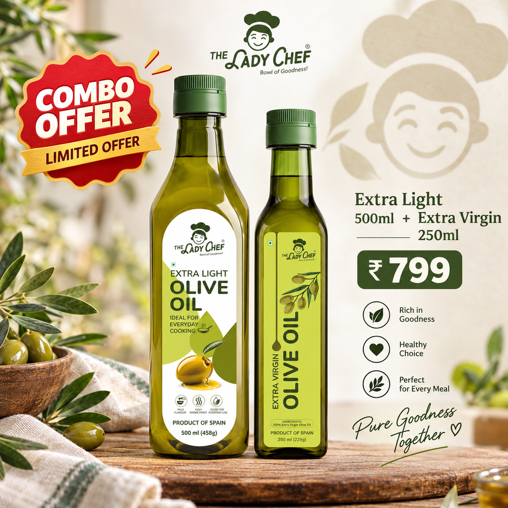 The Lady Chef Olive Oil Combo – Extra Light 500ml + Extra Virgin 250ml